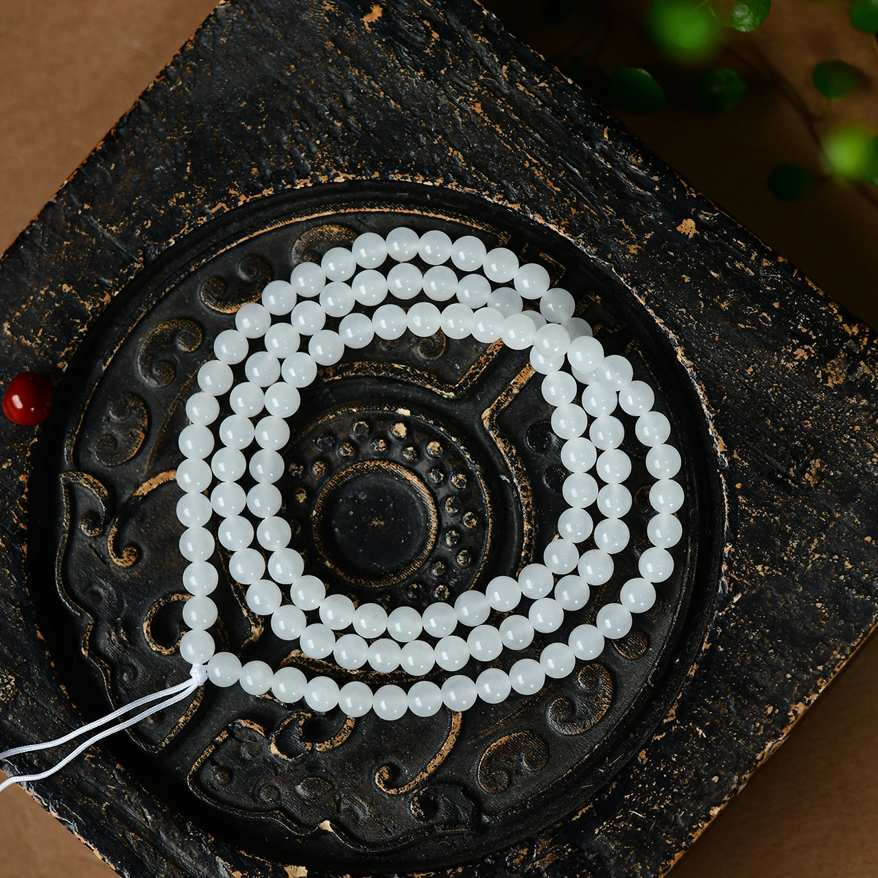 天然和田玉108颗羊脂白玉圆珠项链吊坠链多圈白色手工手串珠珠链