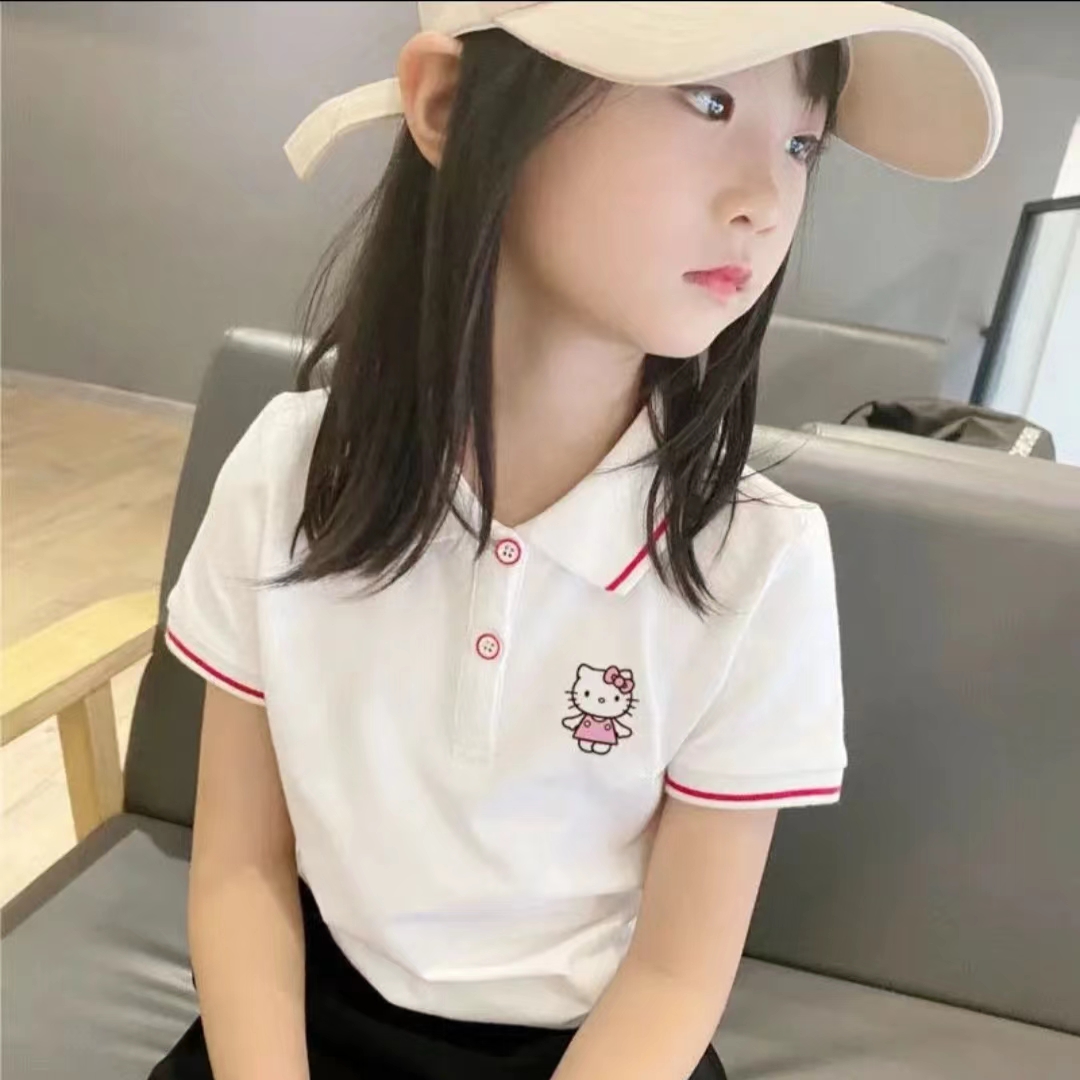 夏季纯棉女童百搭短袖polo衫小女孩翻领T恤上衣