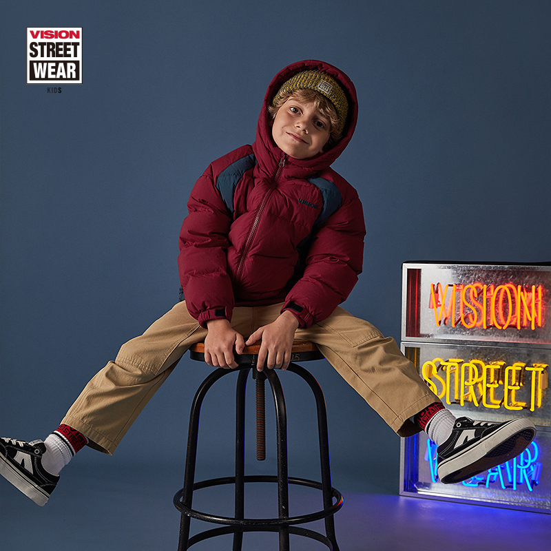 VISION KIDS 连帽羽绒服撞色保暖户外儿童休闲防风冬季中大童