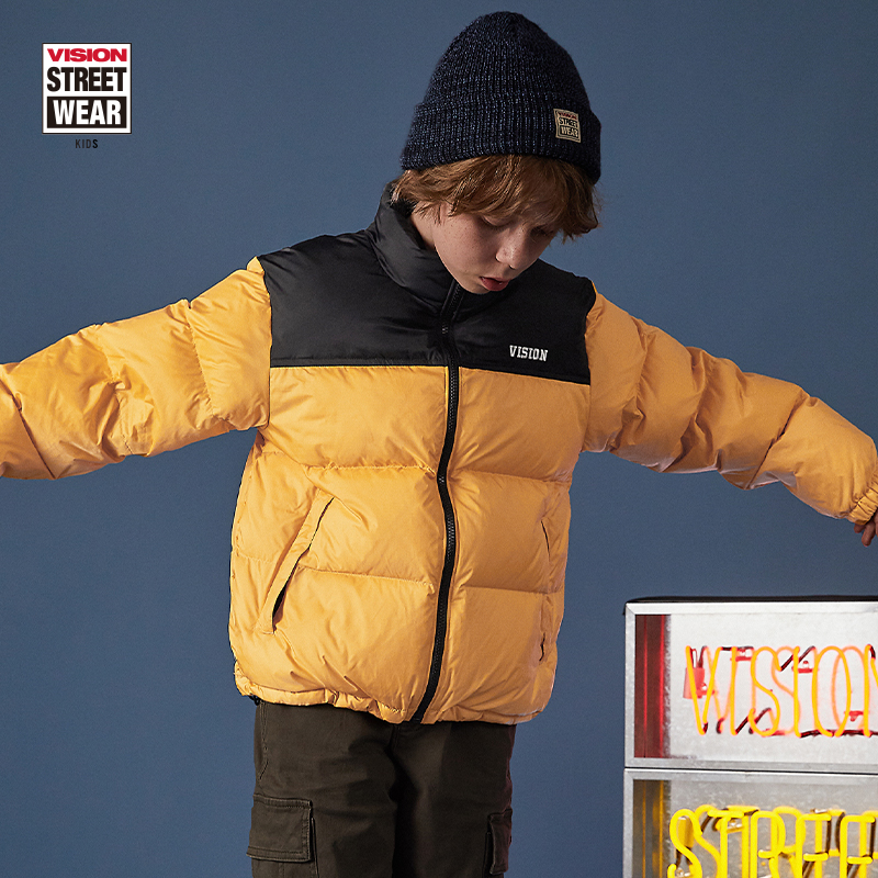 VISION KIDS 撞色男童女童时尚保暖短款儿童运动冬季鸭绒羽绒服