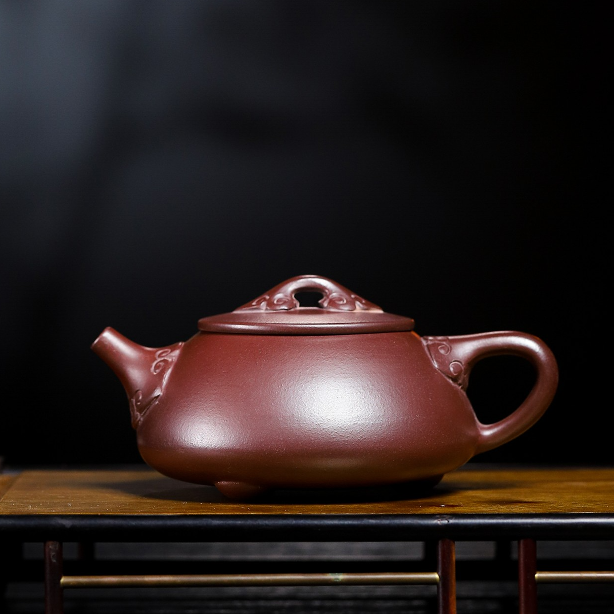 宜兴原矿紫茄泥 如意石瓢 容量约300毫升 精美 手工制紫砂壶 