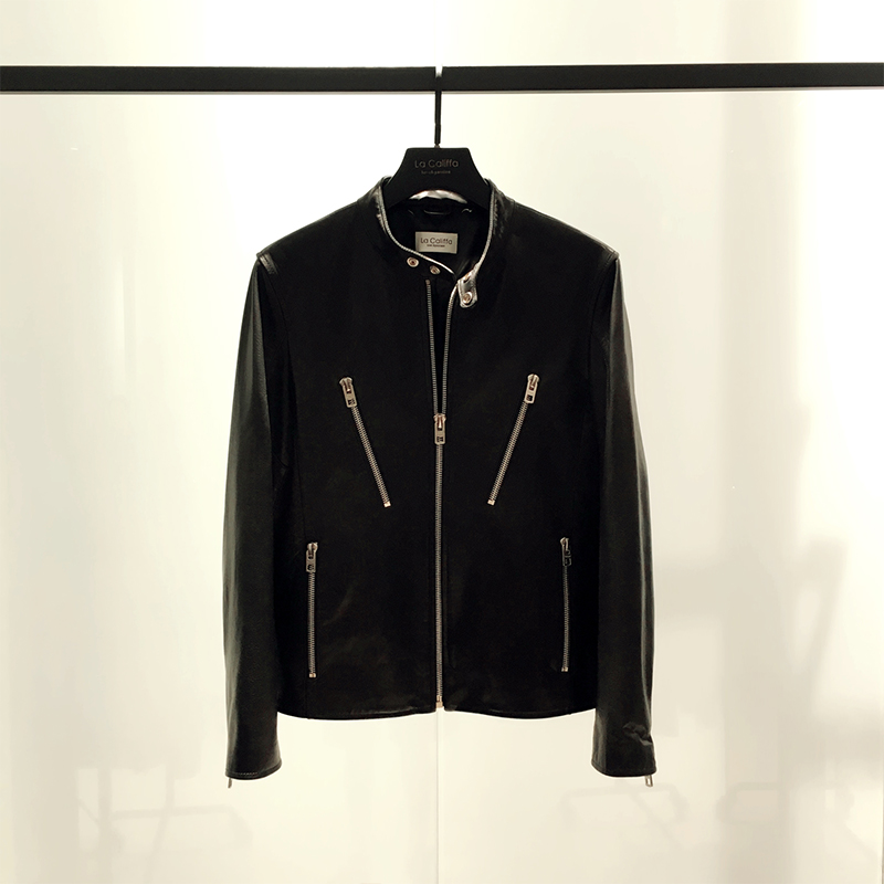 (主店）La Califfa 立体剪裁 进口山羊皮 法式休闲 机车夹克皮衣