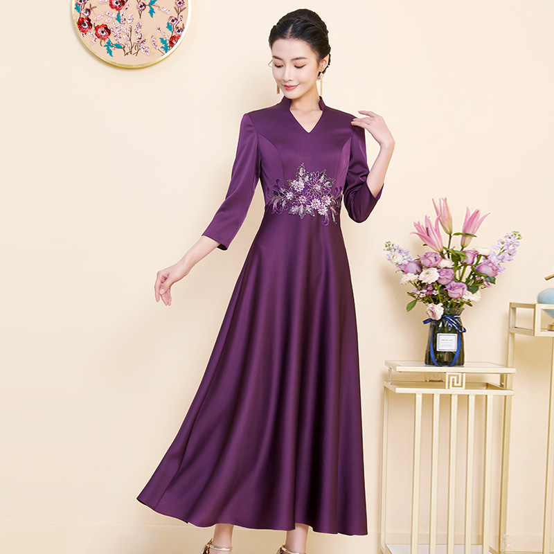 春秋新款高贵气质时尚显瘦婚宴喜妈妈优雅礼服喜婆婆敬酒服宴会装