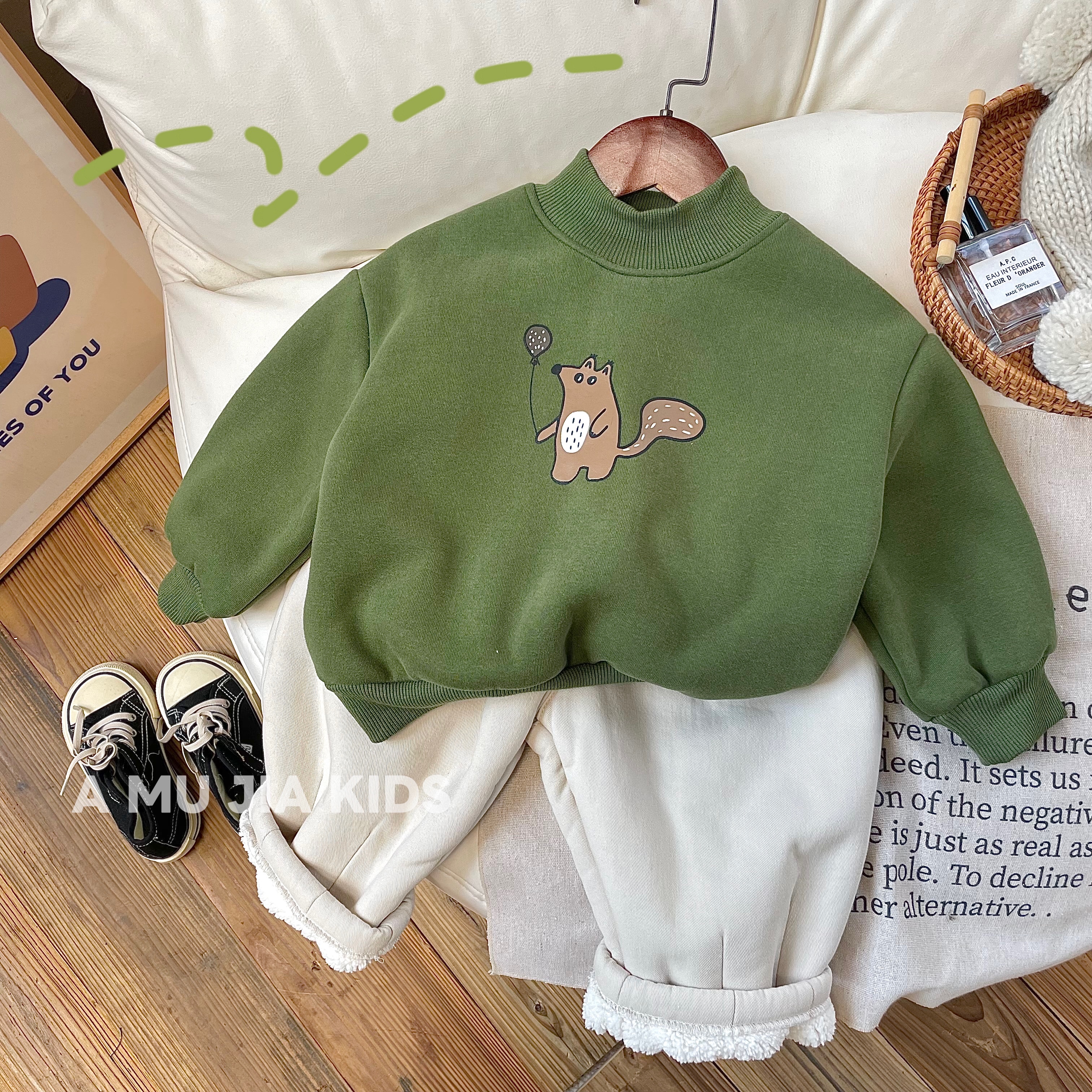 【阿沐家童品】儿童韩系童装卫衣冬款宝宝卡通加厚绒打底衫可爱