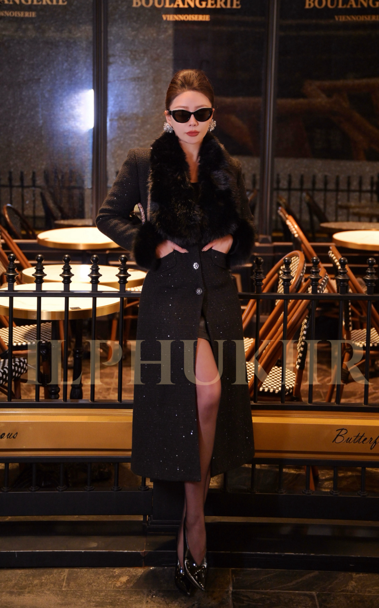 ILPHUKIIR【豪门千金】可拆卸毛领修身收腰长款大衣