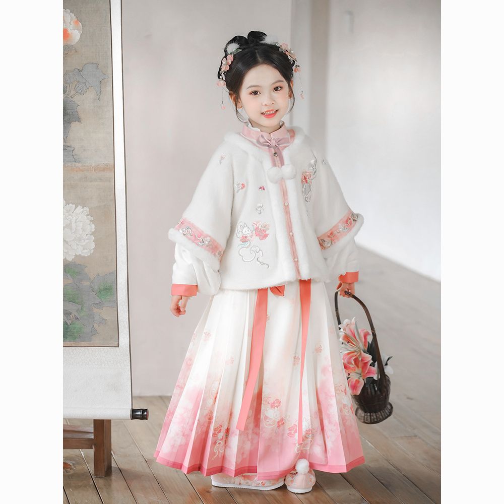 新款汉服女童加绒冬季古风儿童唐装中国风超仙古装宝宝拜年服套装
