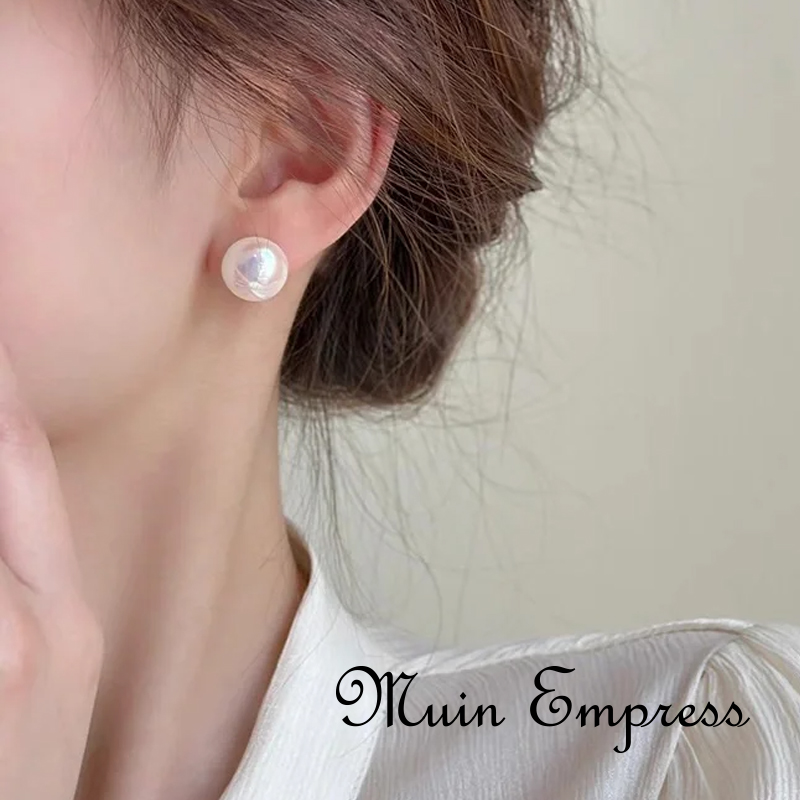 Muin Empress 925银仿珍珠耳饰 10-12mm澳白色真多麻色正圆耳钉