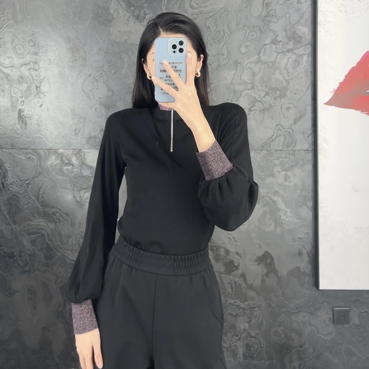 AMASS/阿玛施秋冬新款气质百搭显瘦时尚修身拼接高领上衣5300894