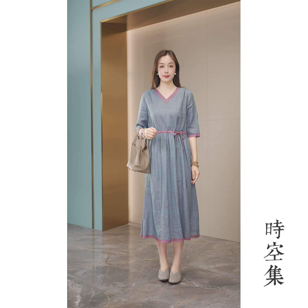 时空集原创正品早秋新款100%苎麻连衣裙显瘦休闲中国风气质6015-2