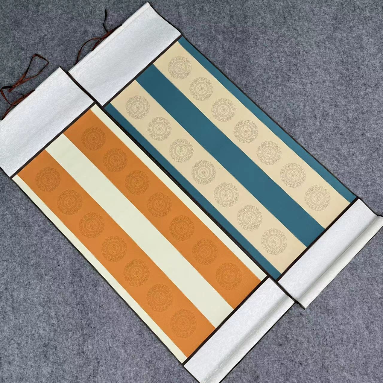 【双排七言蜡染瓦当宣纸挂轴-四尺四开】14字空白对联卷轴 半生熟