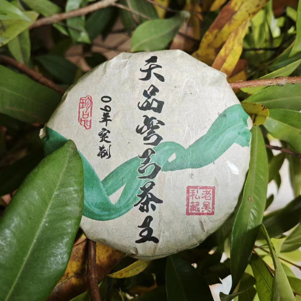 莎莎的茶    老吴私藏09定制天品弯弓茶王古树普洱茶100g/饼 生茶