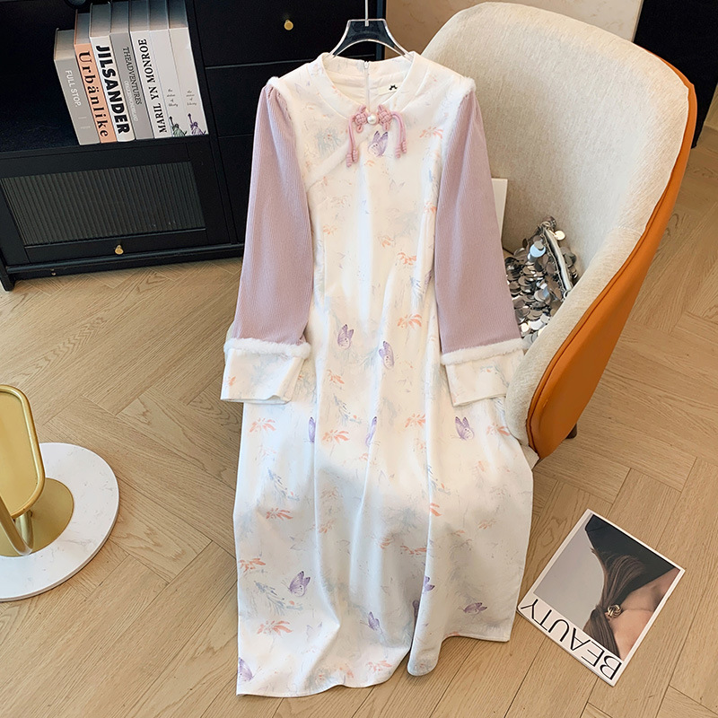 【66717】300斤大码女装胖mm复古禅意气质改良旗袍冬季新款连衣裙