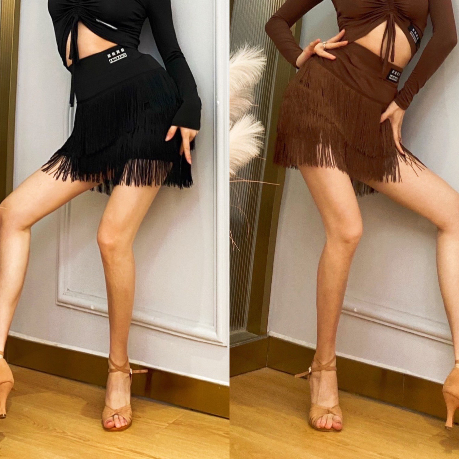 傲睨舞服 拉丁舞三层加密流苏裙短款松紧腰A72