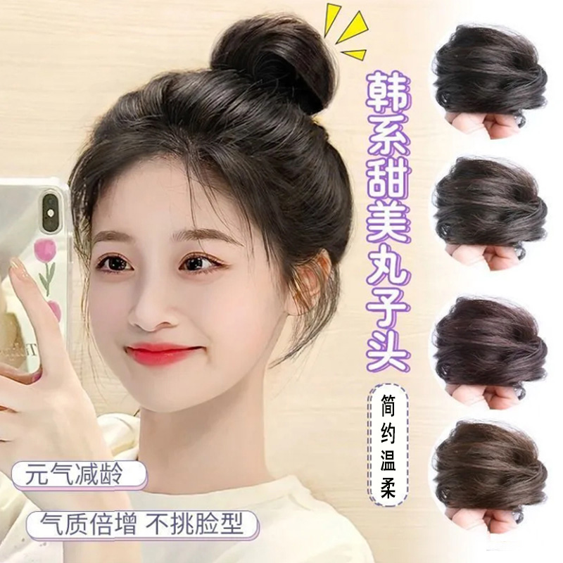 网红潮摄丸子头化纤发圈假发头花橡皮绳弹性直发圈头绳真人发假发