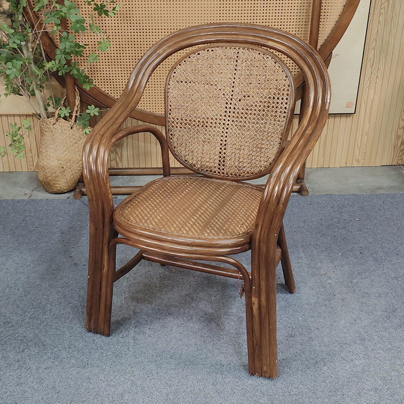 天然真藤藤椅子靠背椅老人椅家用藤椅编织椅休闲阳台单人椅办公椅