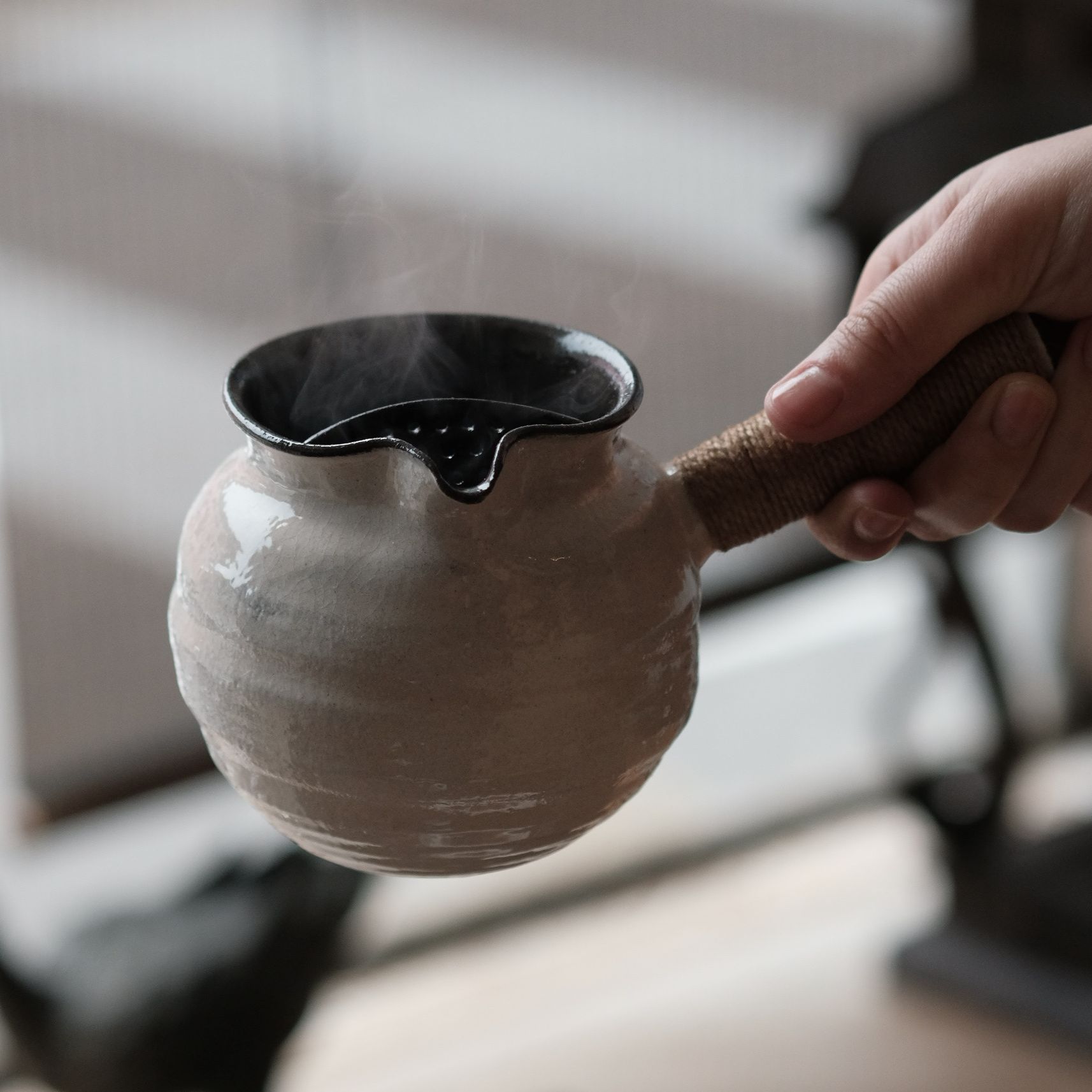 灵源山房 小白烤茶罐 奶罐 侧把煮茶罐