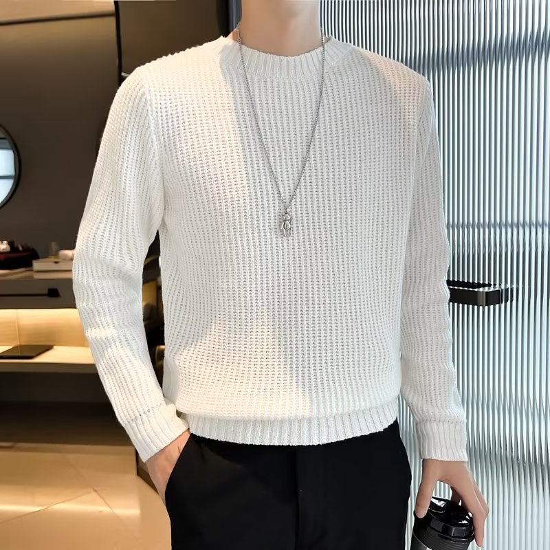 秋冬新款男士高档加绒圆领针织衫保暖长袖T恤男休闲一体绒毛衣