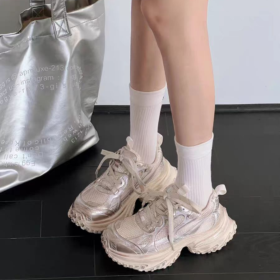 真皮厚底老爹鞋女2024秋款网面休闲运动鞋擦色脏脏鞋 MSBE 1-1619