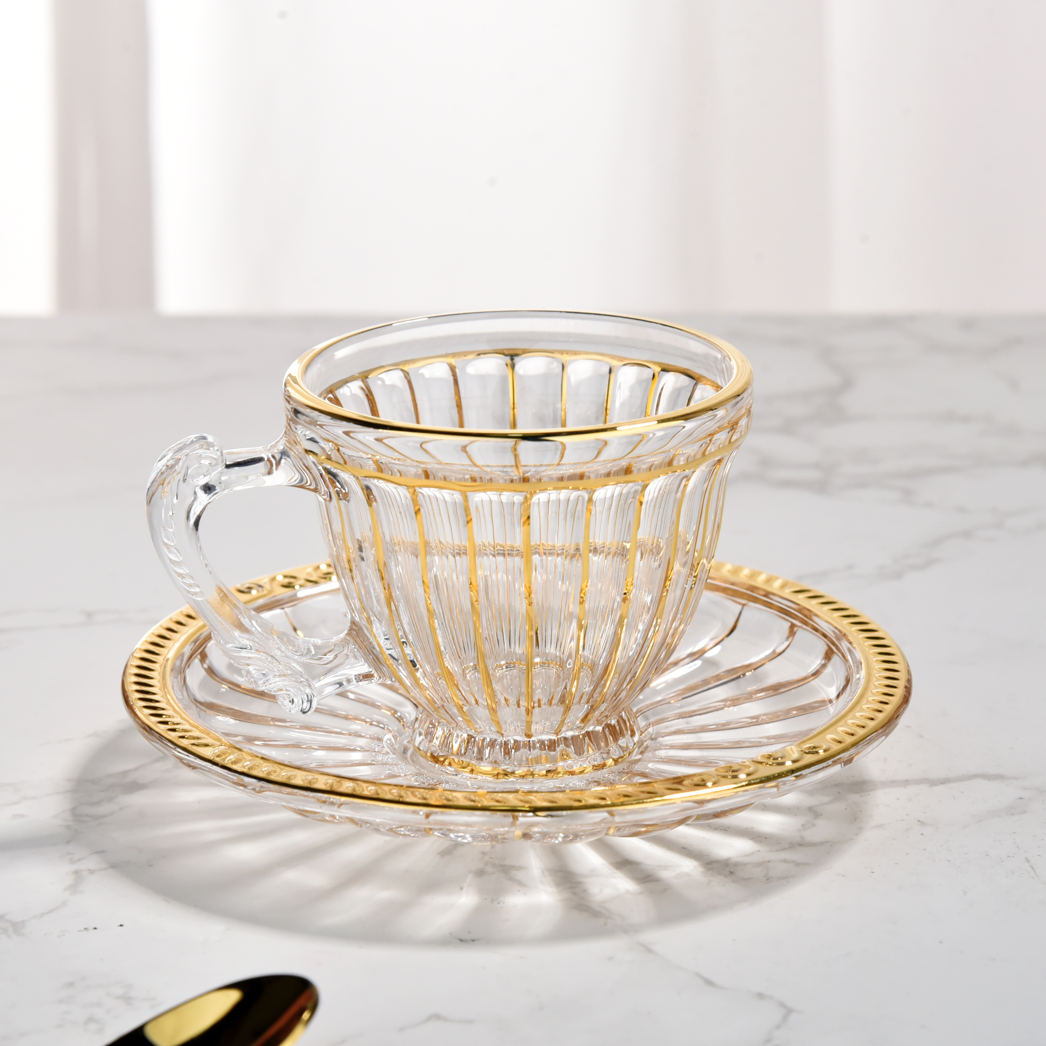 小号 大号咖啡杯杯碟茶杯茶勺带把真金欧式家用茶饮套装宫廷系列