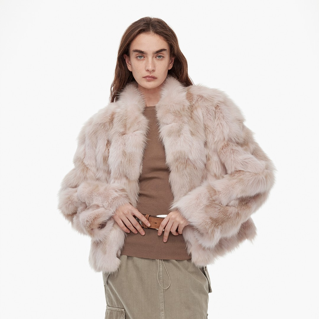 付智恩 浪漫遐想 进口sagafurs晕染印花狐狸毛毛皮草