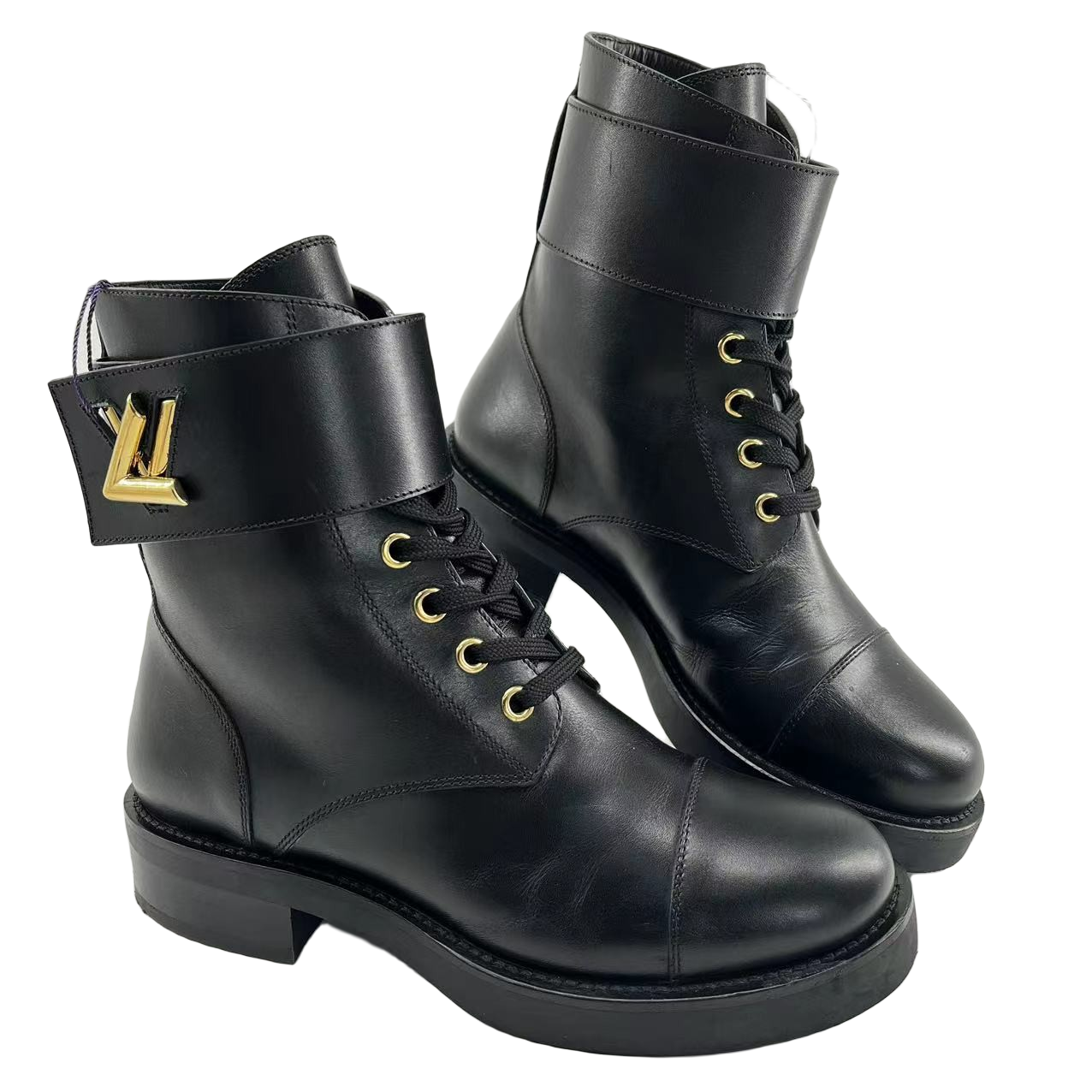 95新 LouisVuitton/路易威登 Wonderland系列黑色女士马丁靴 
