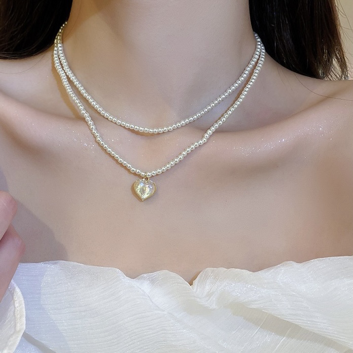 6055（清沧）轻奢爱心珠珠双层叠戴时尚项链