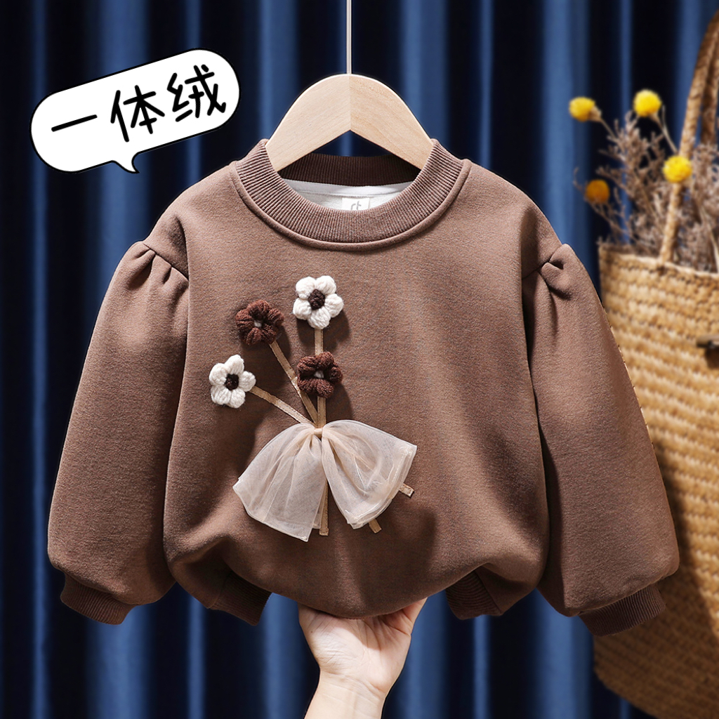 女童加绒长袖卫衣冬装韩版洋气儿童小女孩加厚保暖打底上衣休闲潮