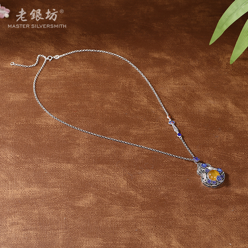 【老银坊】s925银珐琅蜜蜡喜上眉梢葫芦套链 231106