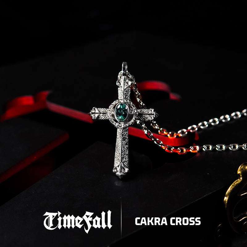 吊坠925银 TimeFall 时间轮十字吊坠 镶石版原创设计个性生日礼物