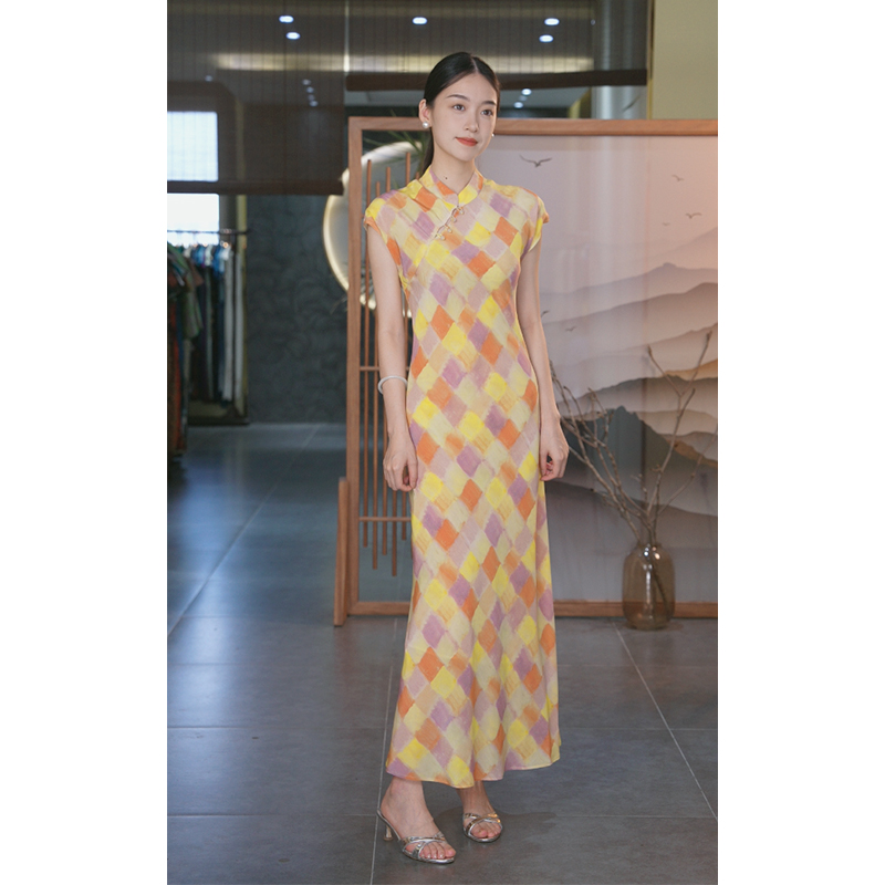 勾丝-【漫川】良辰媄锦桑蚕丝斜裁连衣裙衣长约135CM