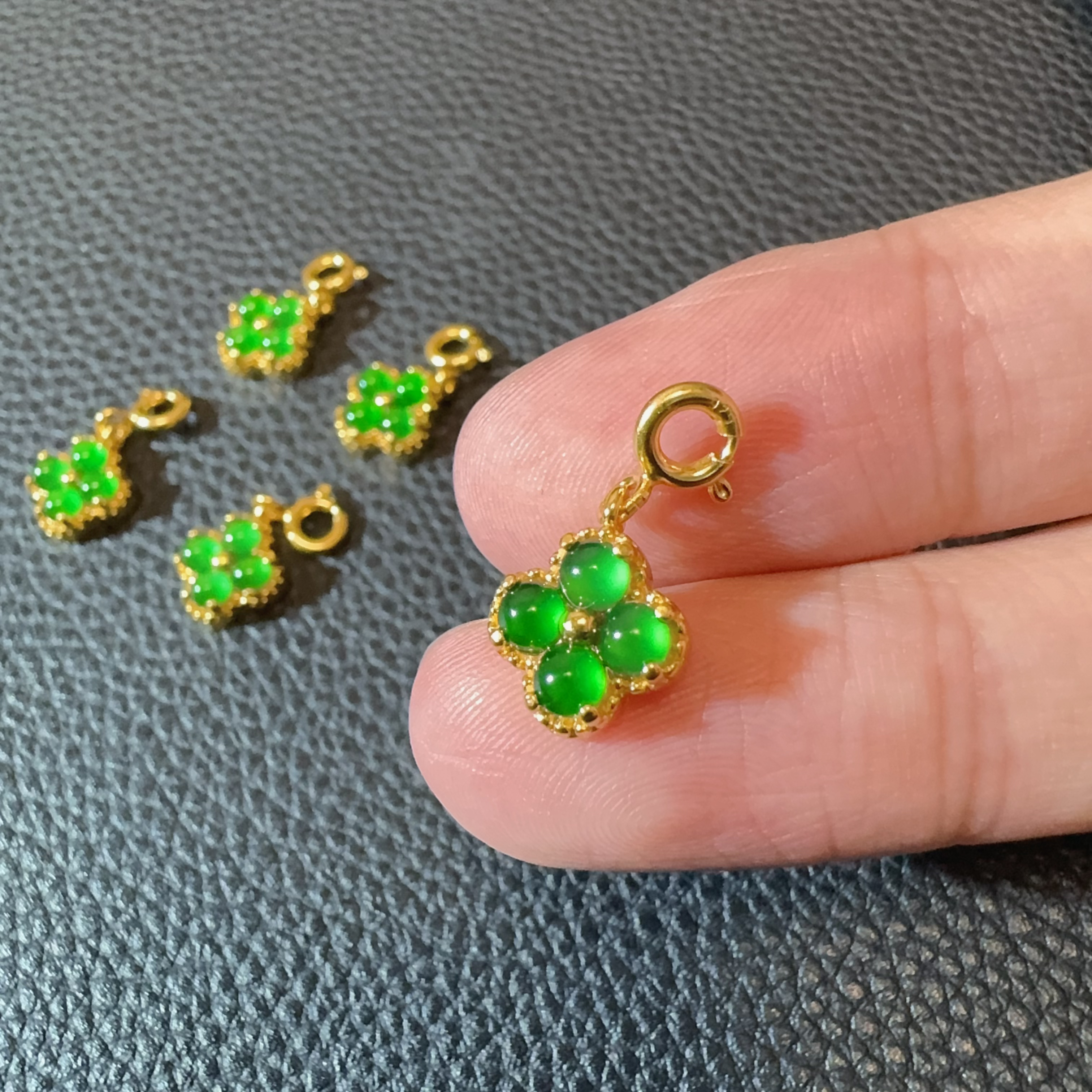 【小提溜可搭配手链项链】天然a货翡翠四叶草小吊坠s925银