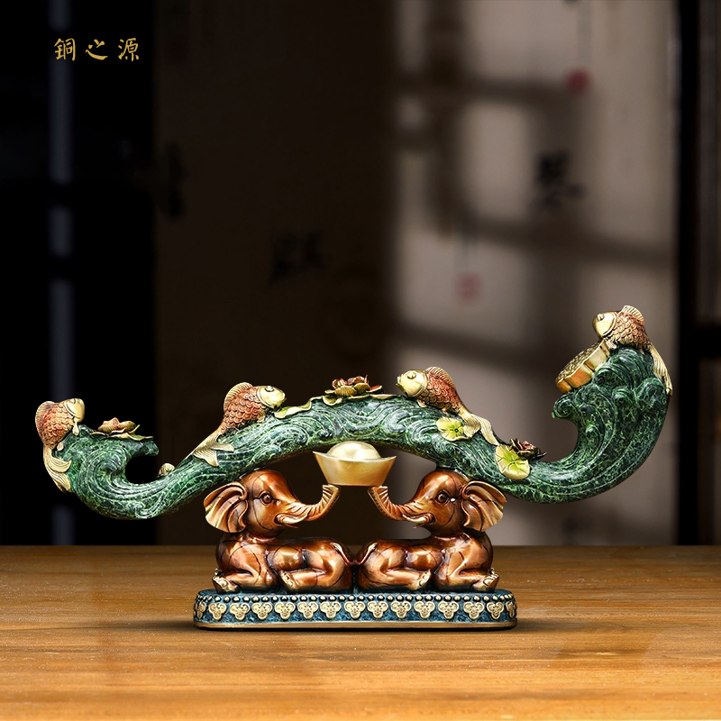 吉祥如意铜摆件大象元宝中式入户玄关装饰摆件家居饰品乔迁新居礼