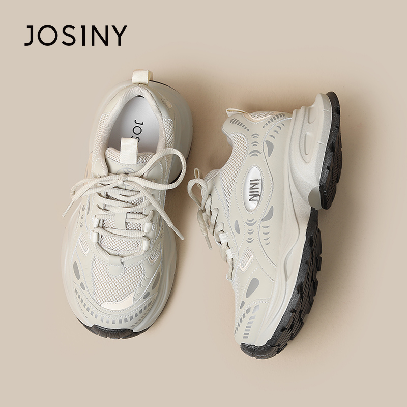 卓诗尼复古百搭休闲运动鞋2025春夏新款小白鞋厚底银灰老爹鞋女款