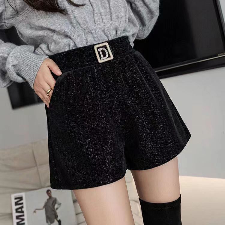 秋冬新款金丝绒冬季外穿加厚毛呢阔腿韩版时尚松紧穿显瘦百搭短裤