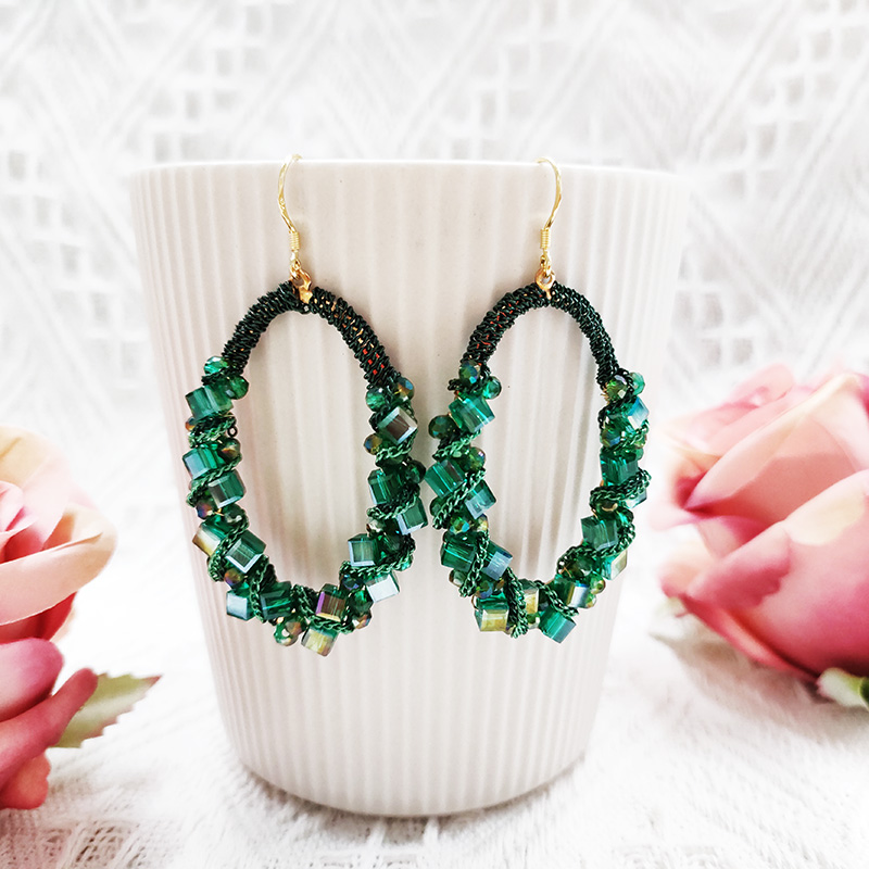 铜合金玻璃耳饰 民族风绿色手工圈圈流苏耳环285