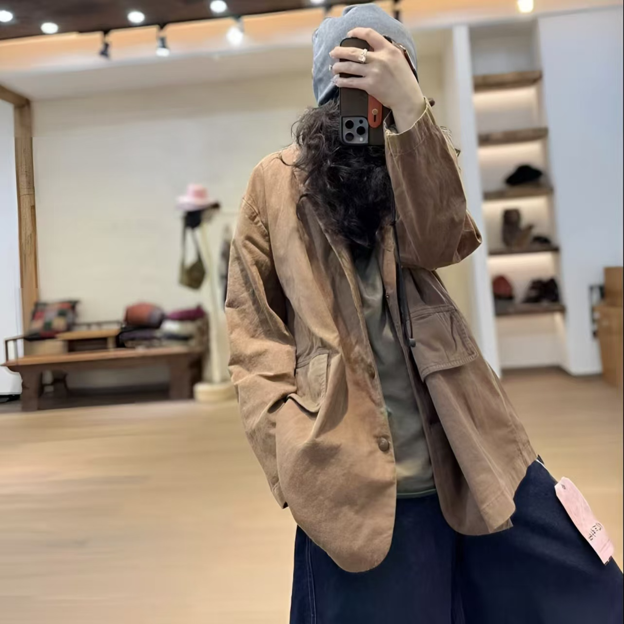 忆古朴拙2411001原创纯棉水洗斜纹双层撞色线口袋女士西装外套