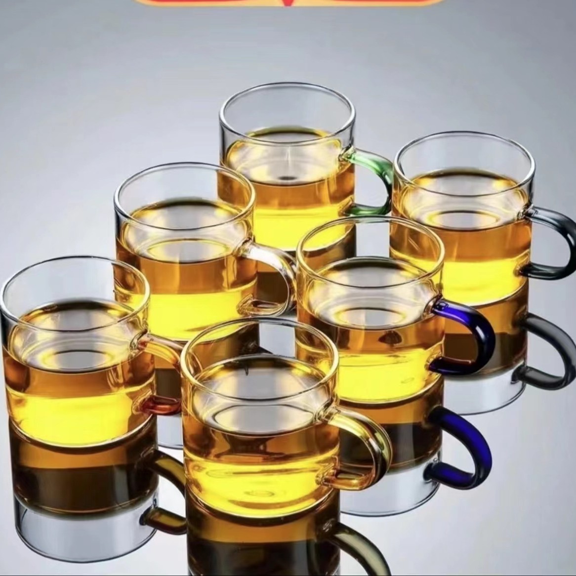 六色品茗杯透明杯架玻璃杯防烫耐热耐冷耐高温带把家用主人杯客杯