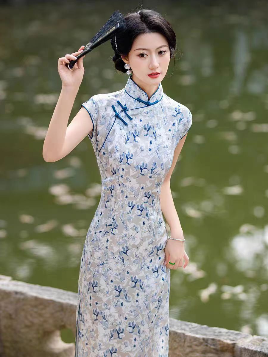 幽兰半开襟改良旗袍长款少女中国风高端年轻款新中式日常显瘦气质