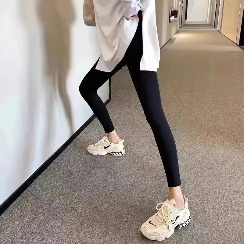阿玛施   夏季高腰薄款打底裤鲨鱼裤瑜伽高弹力显瘦小黑裤5100430