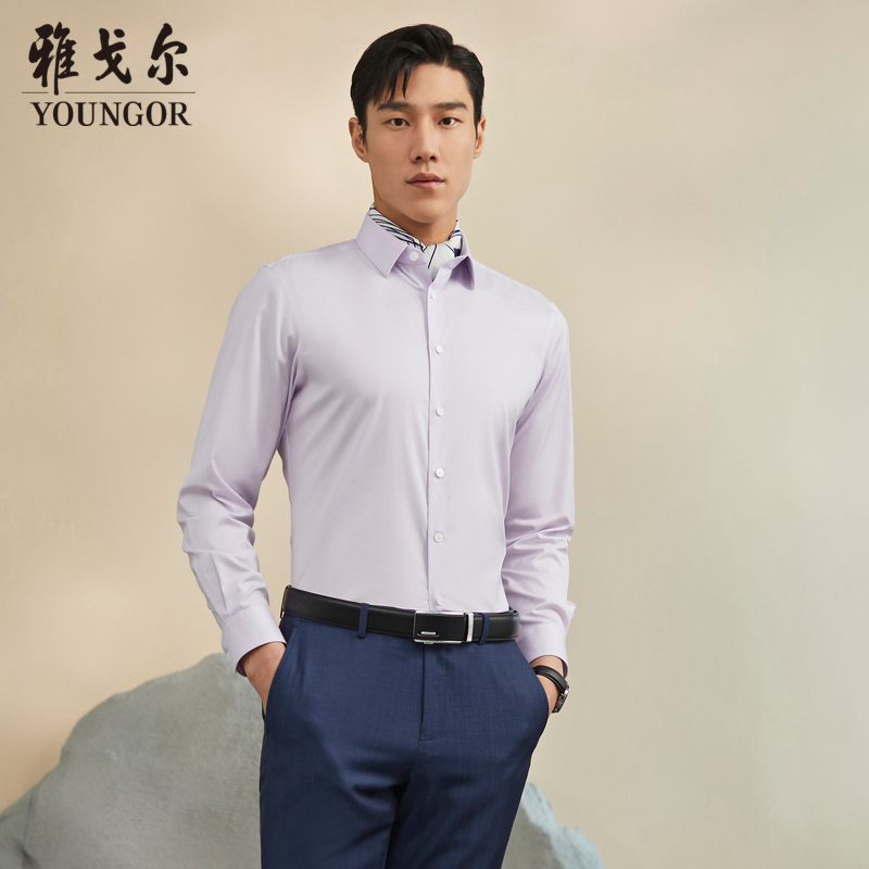 【桑蚕丝+莱赛尔+棉】雅戈尔新款DP免烫条纹长袖衬衫男士124931