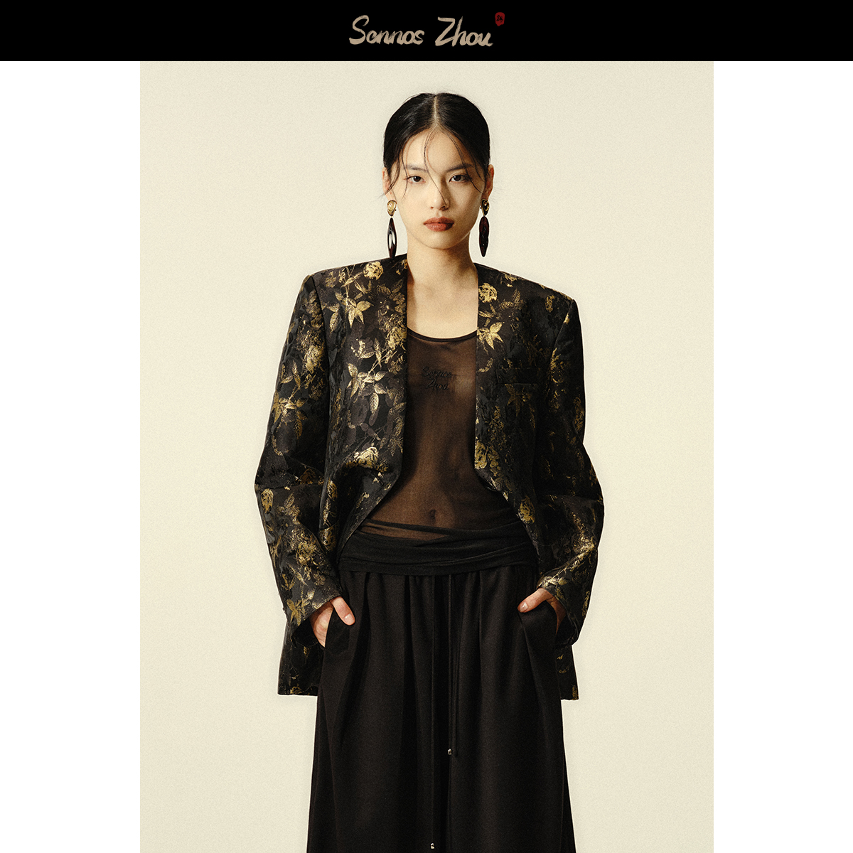 sennoszhou金箔满花无领西装 C45008