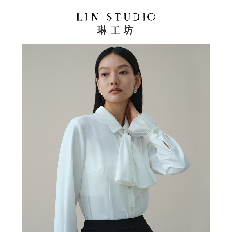 琳工坊枝露白色衬衫气质长袖优雅减龄温柔职场通勤唐琳设计师