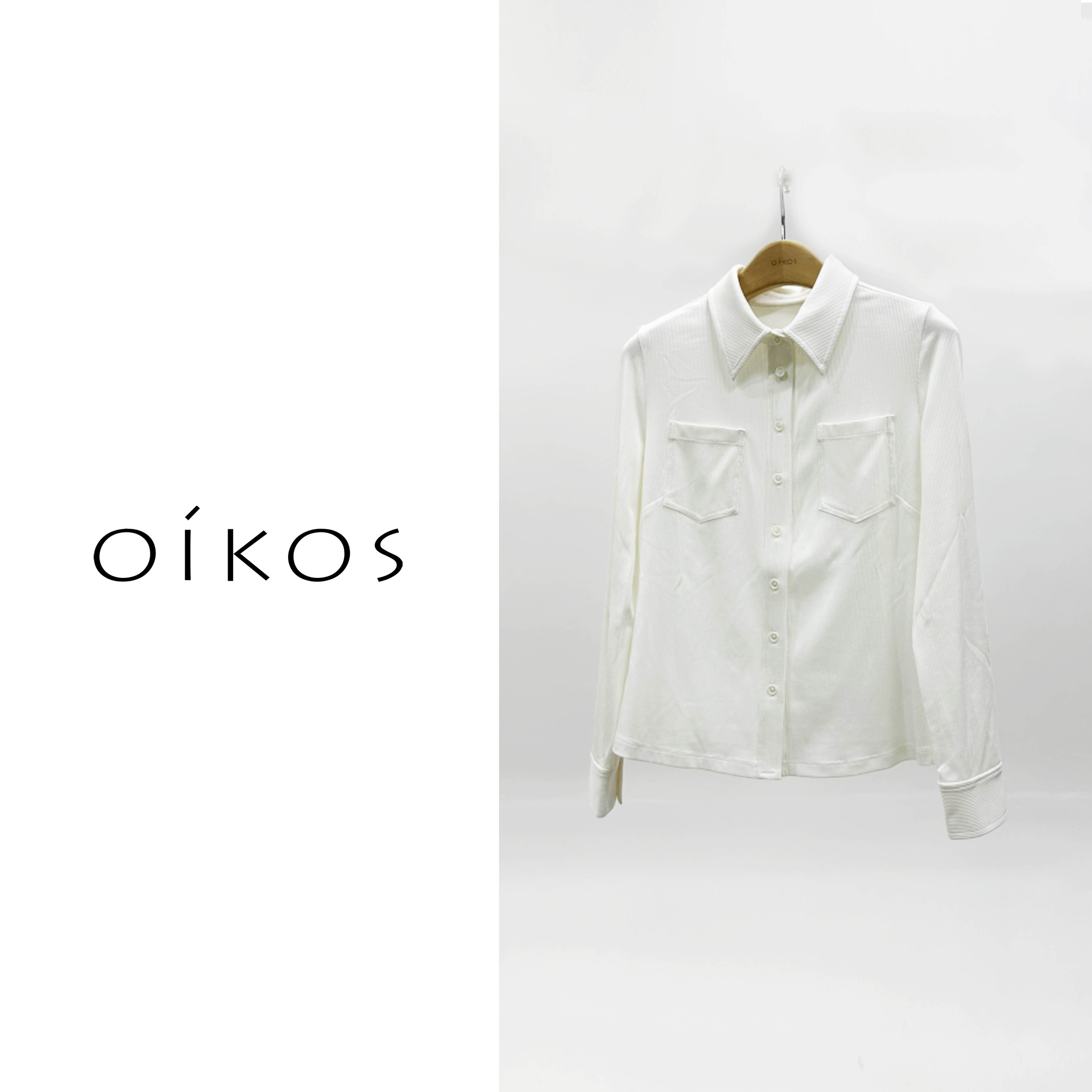 OIKOS新款小众翻领时尚百搭气质长袖女衬衫5G30A3363