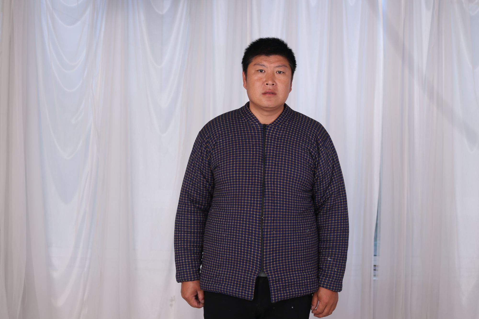 半成品手工棉花棉袄中老年袄片，半成品袄片长袖蓝色外套立领针织