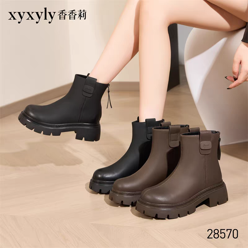 2024冬季韩版短筒加绒中跟加厚底马丁靴百搭女棉靴子M28595