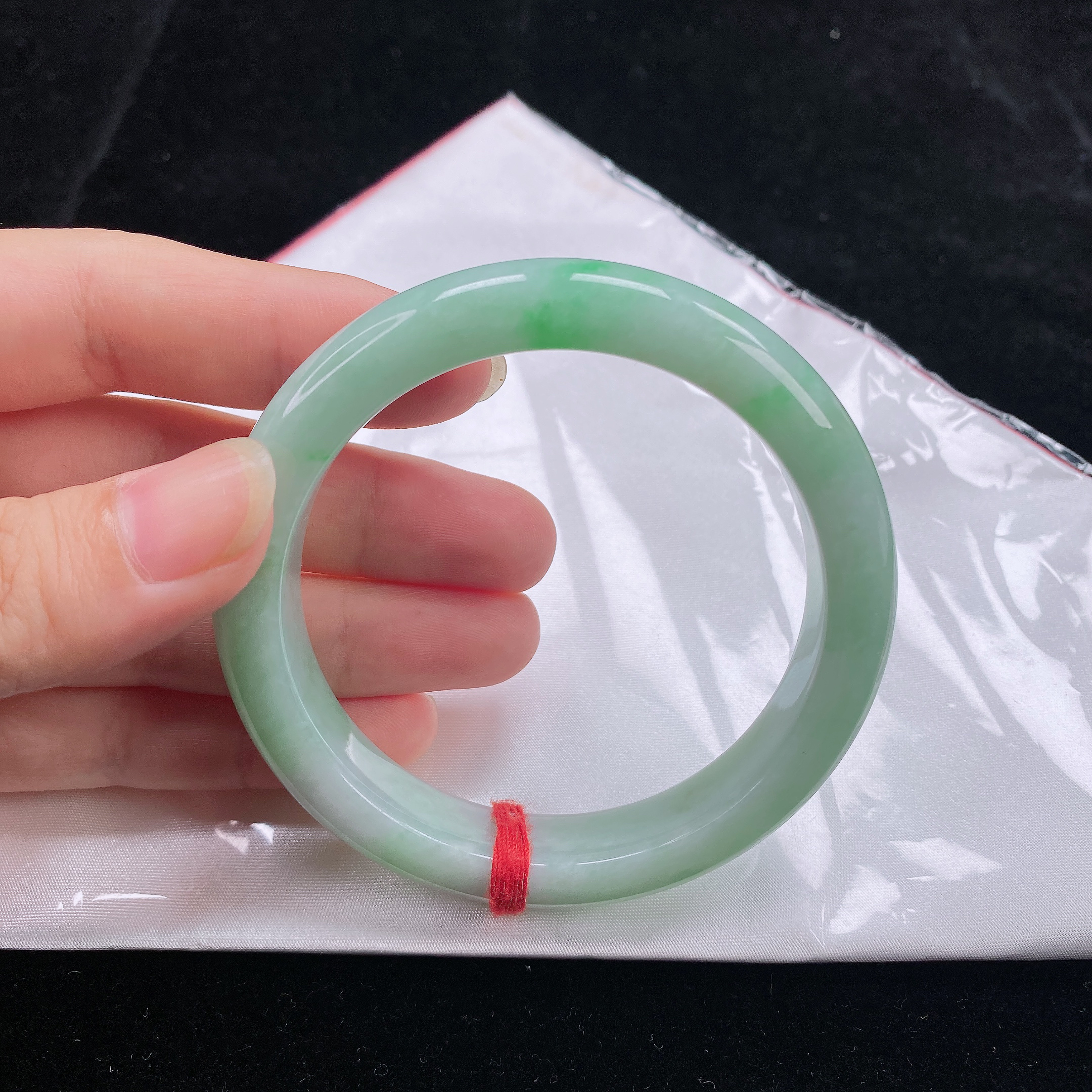 58圈口缅甸翡翠A货老坑冰糯种飘阳绿绿底正圈手镯玉镯子正品珠宝