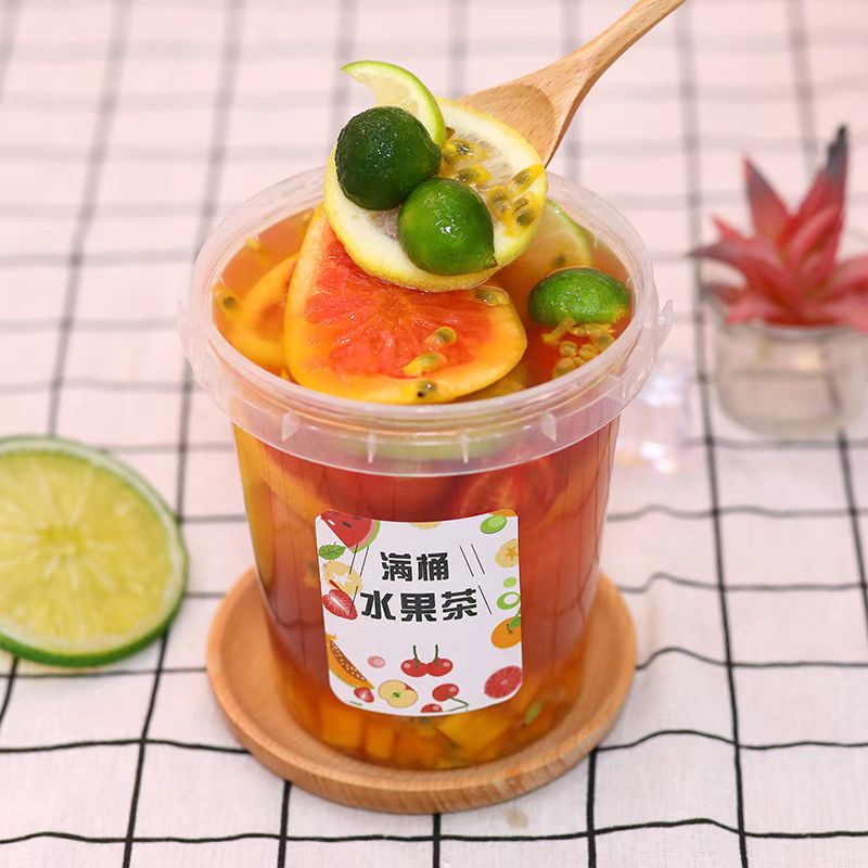 网红商用水果茶水果桶耐高温可食用一次性加厚超大杯手提带盖奶杯
