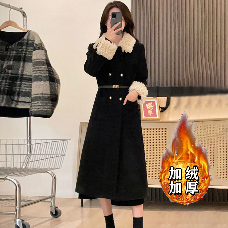 加绒加厚连衣裙法式赫本风小香风秋冬黑色高级感显瘦高端气质6402