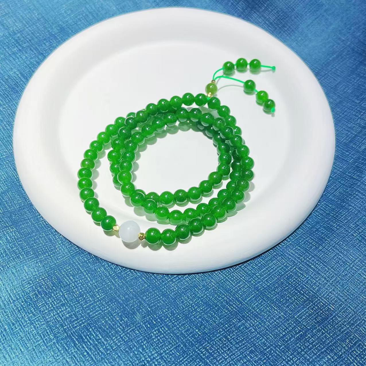 【杰哥专属】天然和田玉单颗卡6M碧玉DIY多宝珠链（标配证书)Y29