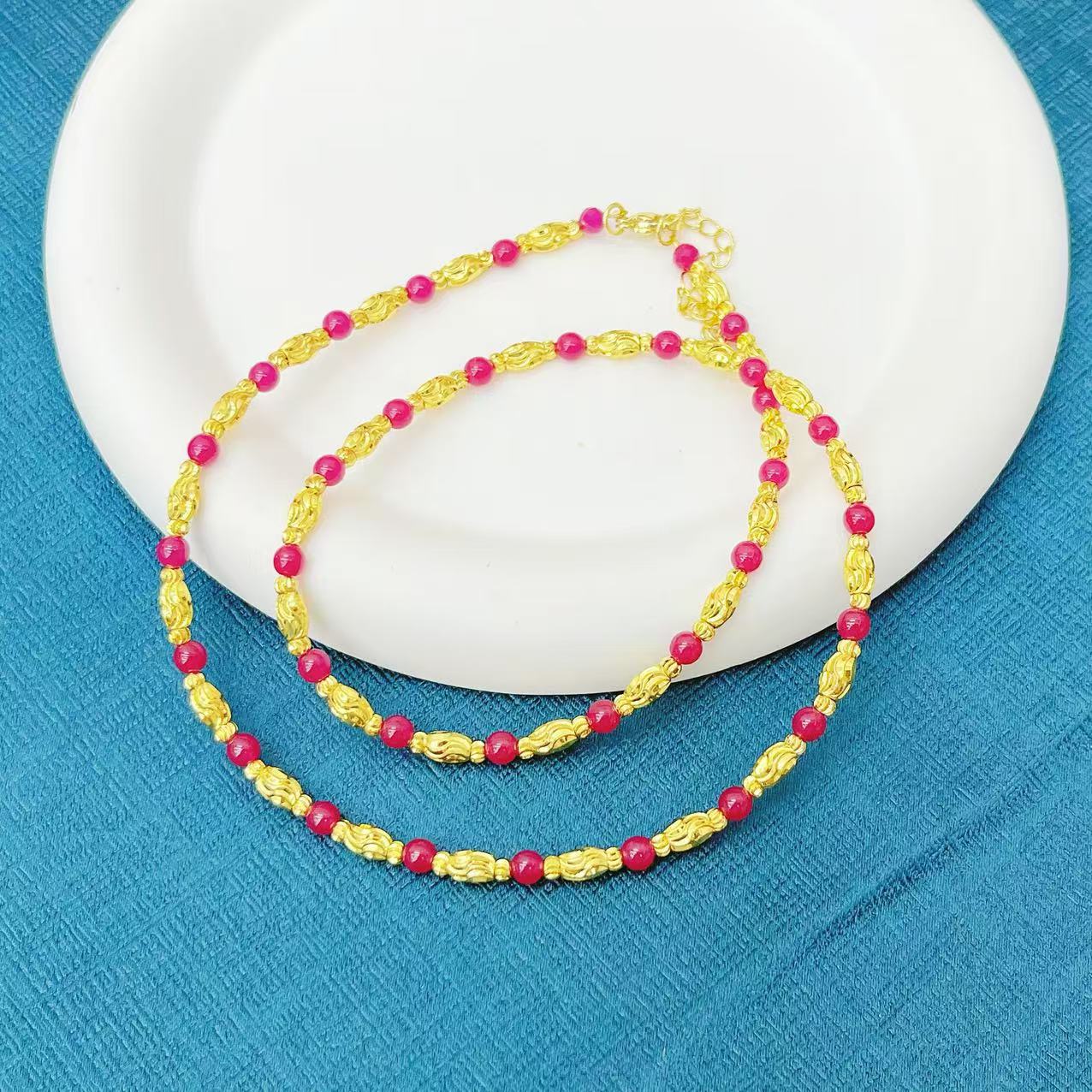 【杰哥专属】高端传承名贵宝石卡4MM鸽血红红宝石豪华转运珠链Y22